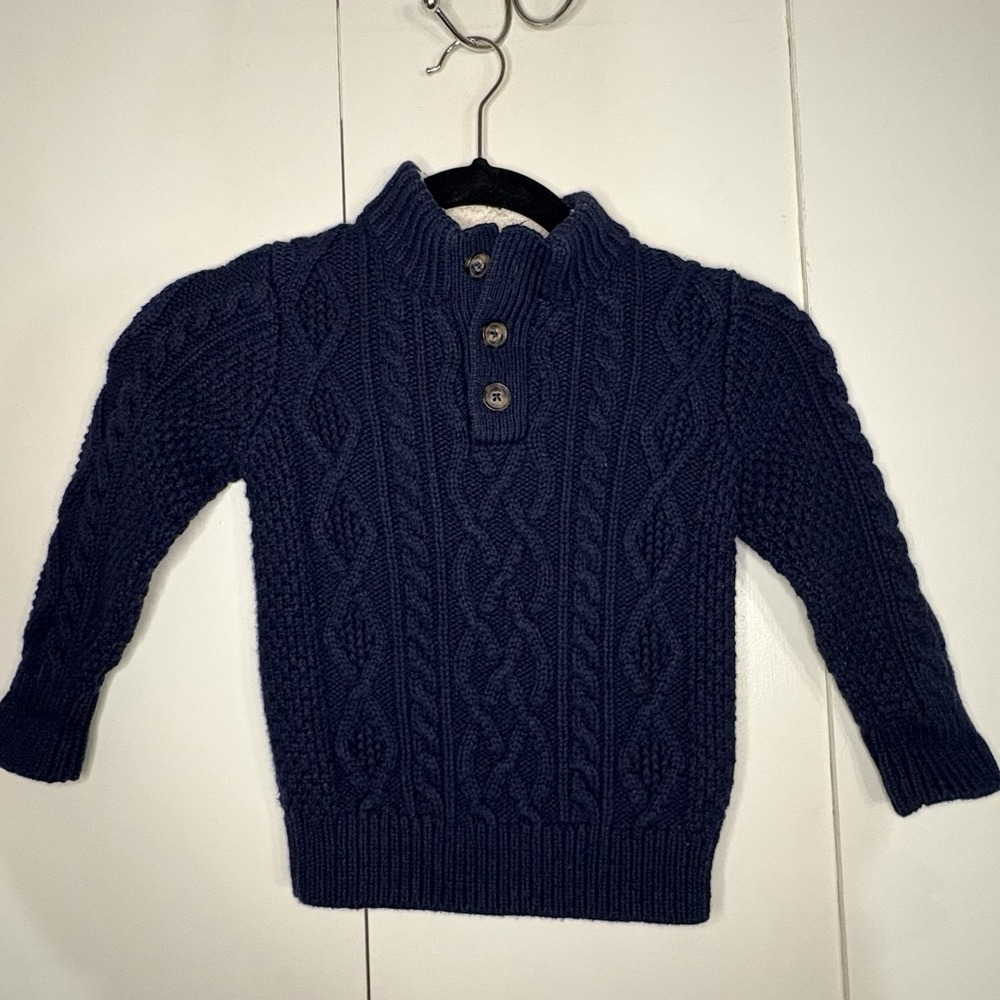 Baby Gap Toddler Navy Wool Blend Cable Knit Fisherman Sweater Size 2T 2 Years